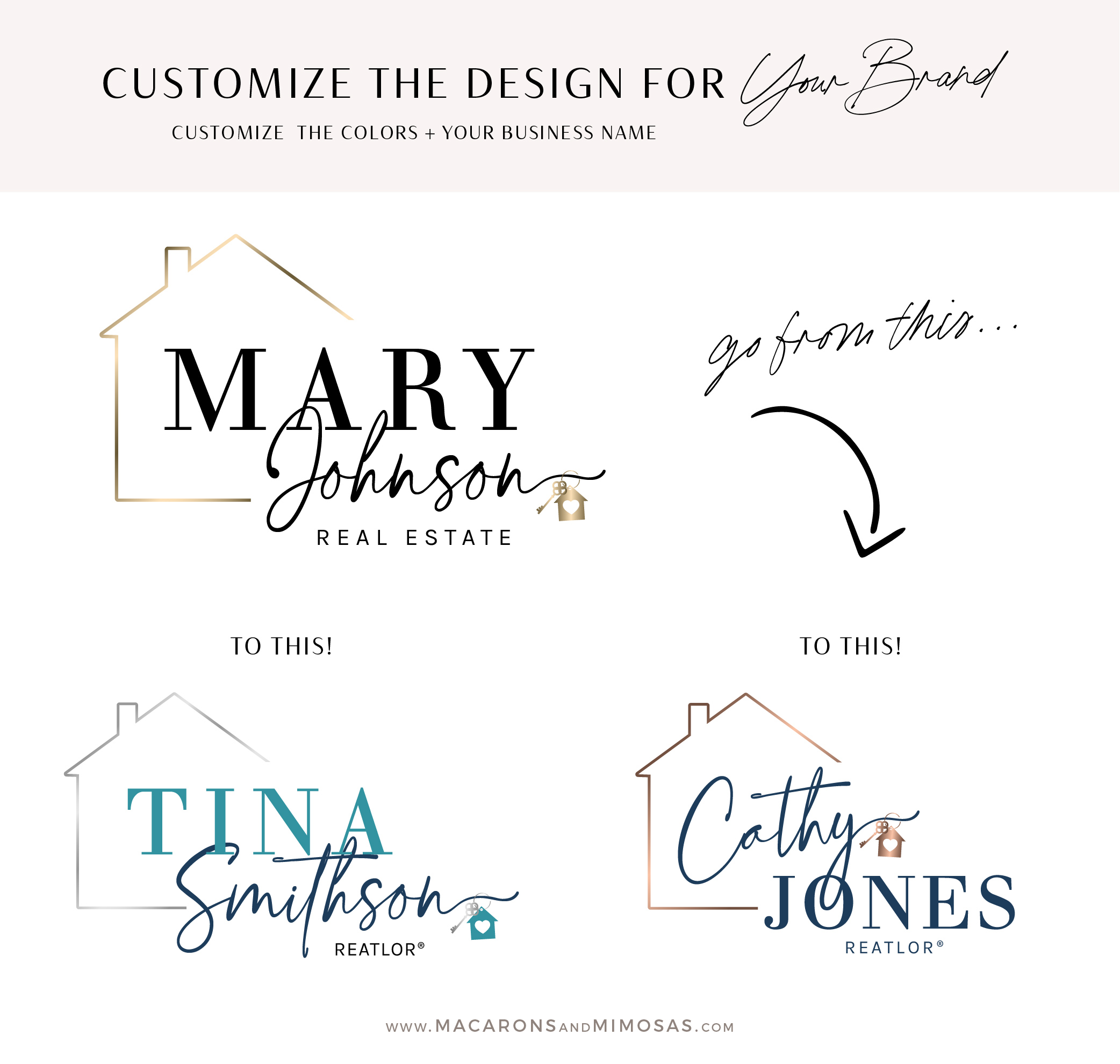 Realtor House Key Logo • Macarons and Mimosas