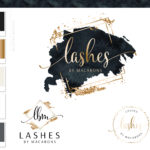 Gold and Black Logo Design, Beauty Logo for Lash Salon and Makeup Artist, Brow bar Glitter Branding Kit Package with Logo Watermark
