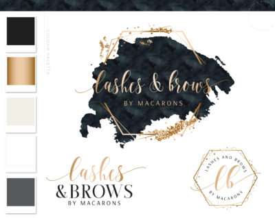 Gold and Black Logo Design, Beauty Lash Logo for Salon and Makeup Artist, Brow bar Glitter Branding Kit Package with Logo Watermark
