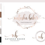 Logos & Branding Kit, Rose Gold Photography Logo Design, Wedding Boutique Watermark Blog Set, Custom Star Hear Hexagon Logo Package