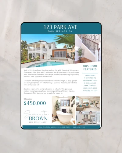 Editable just listed flyer template for real estate listings