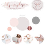 Watercolor Bow logo Design, Mint Blue Rose Gold Branding Package with Business Cards, Feminine Bow Shop Boutique Logo