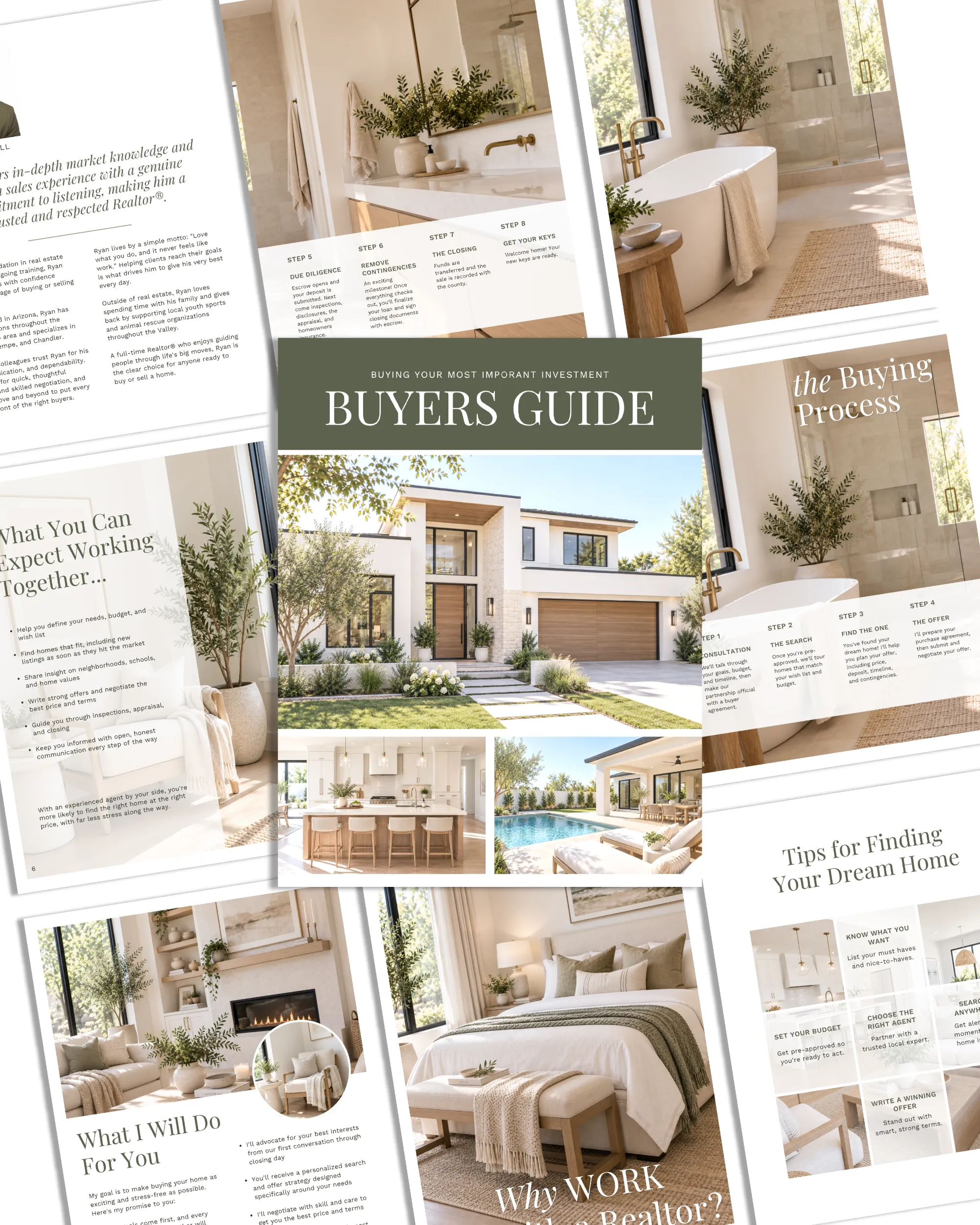 Sage Green Real Estate Buyers Guide Template for Canva, Listing Presentation 16-page Home packet with Questionnaire