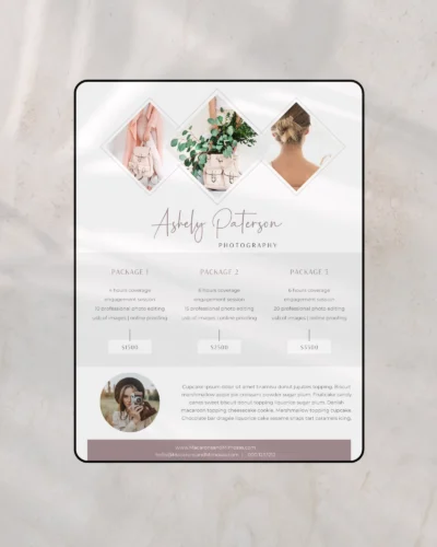 Photography pricing guide Canva template for photographers presenting services professionally