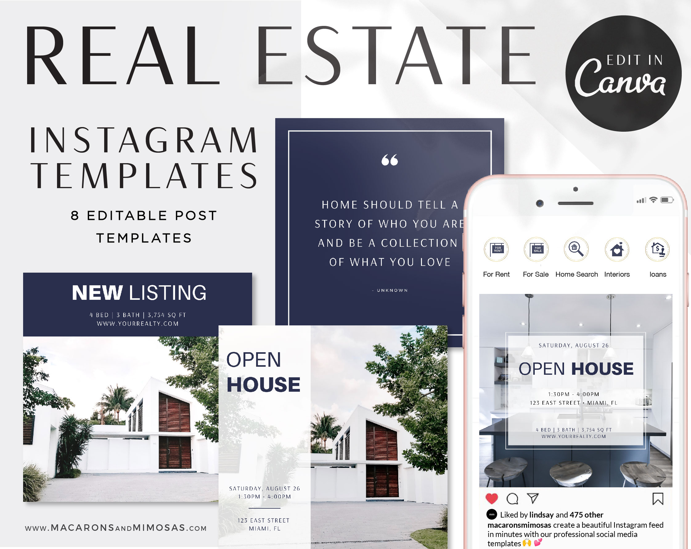 Real Estate Agent Social Media Templates 300 Real Estate Instagram Story Highlight Covers 60 Canva Designs in Blue Instagram stories