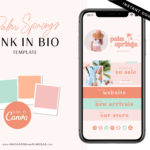 Custom bright retro link in bio page editable in Canva with clickable links, pink boho digital business card Linktr.ee design