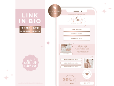 Rose Gold Link in Bio Page Template for Canva, Pink Instagram Templates for Reels, Ditch LinkTree Microsite for Instagram Profiles