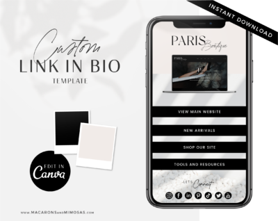 Modern Link in Bio Page Template editable in canva with clickable links, digital business card Linktr.ee design