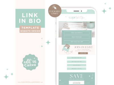 Mint Blue link-in-bio template One-page editable canva link in bio landing page website to use in your TikTok or Instagram bio