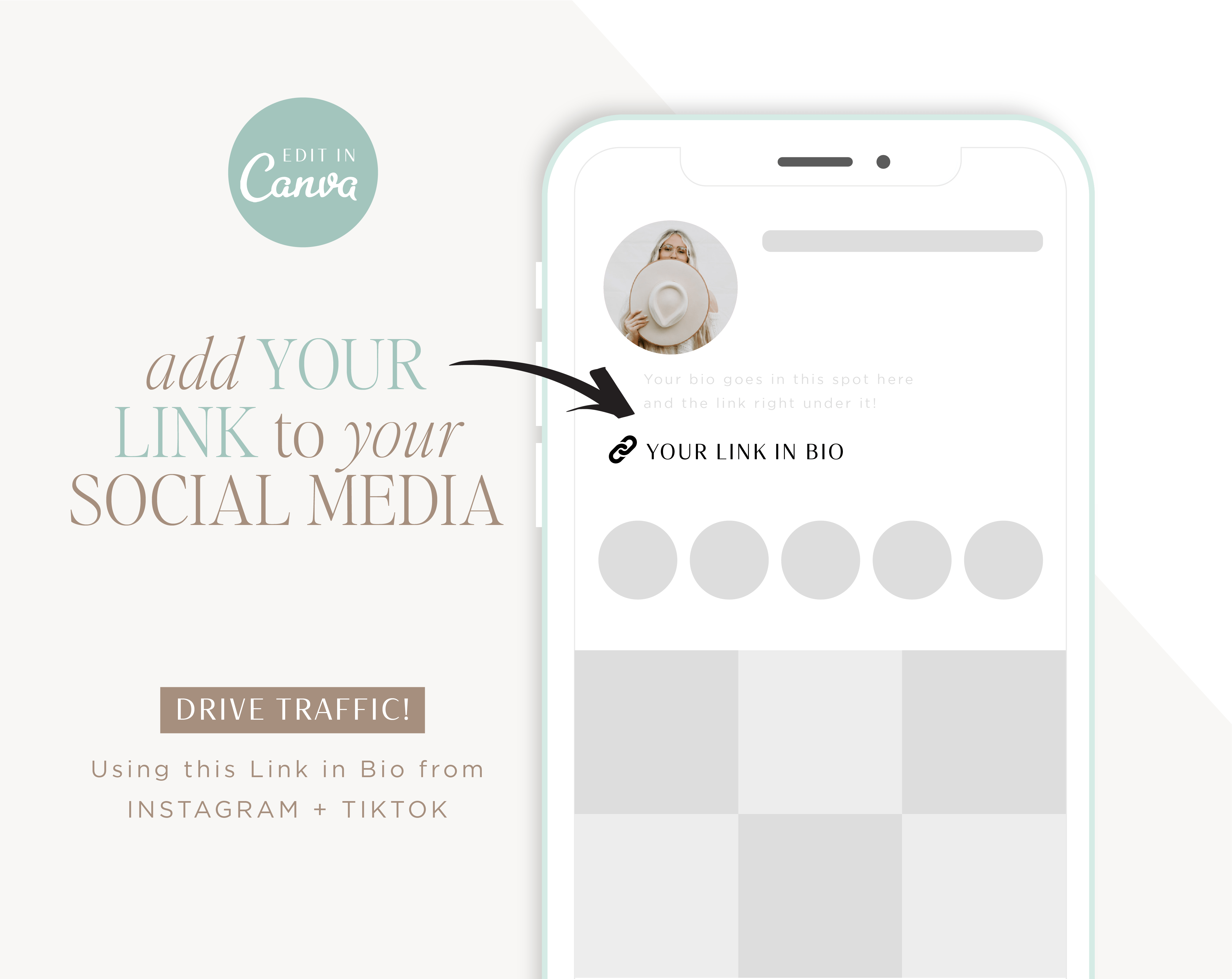 Mint Blue link-in-bio template One-page editable canva link in bio landing page website to use in your TikTok or Instagram bio
