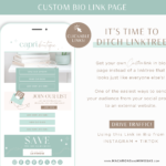 Mint Blue link-in-bio template One-page editable canva link in bio landing page website to use in your TikTok or Instagram bio