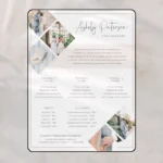 Luxury photography branding template editable in Canva showing pricing and brand presentation layout