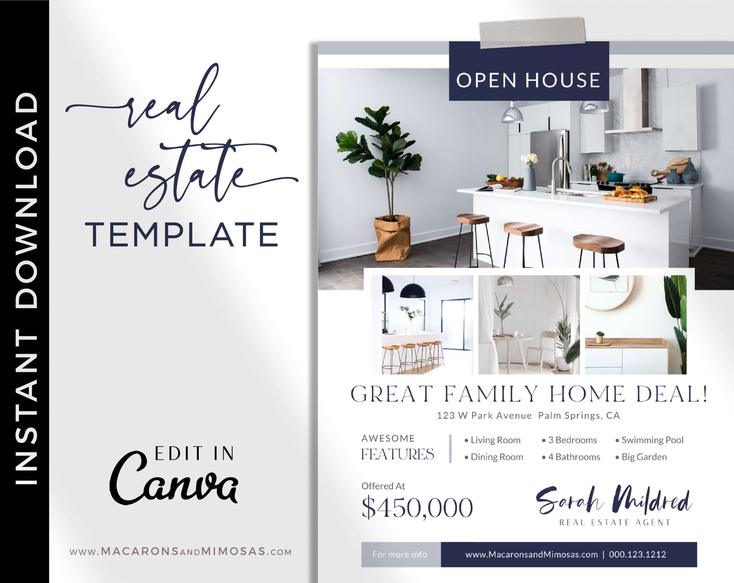 Real Estate Flyer Template, Canva Marketing Open House Listing Design, Just Listed Home Flyer Sheet, House for Sale Template