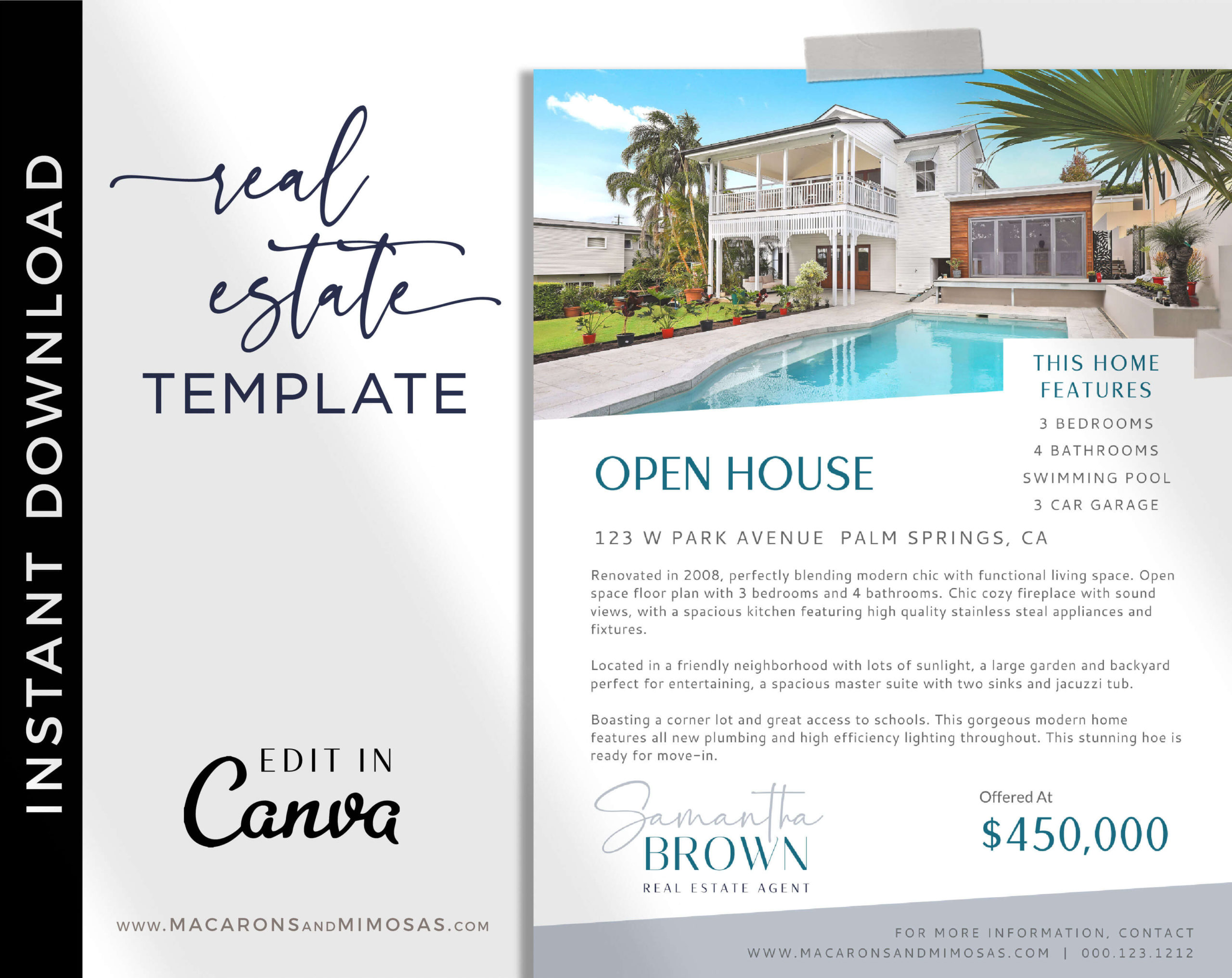 Real Estate Open House Flyer Template, Canva Marketing New House Listing Design, Just Listed Home Flyer Sheet, House for Sale Template