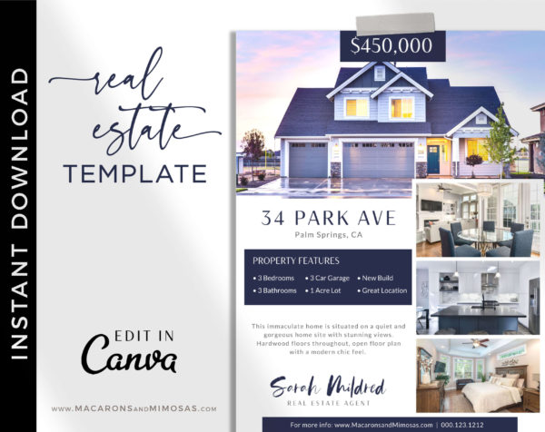 Realty Open House Flyer Template, Real Estate Canva Marketing New House Listing, Just Listed Home Flyer Sheet, House for Sale Template