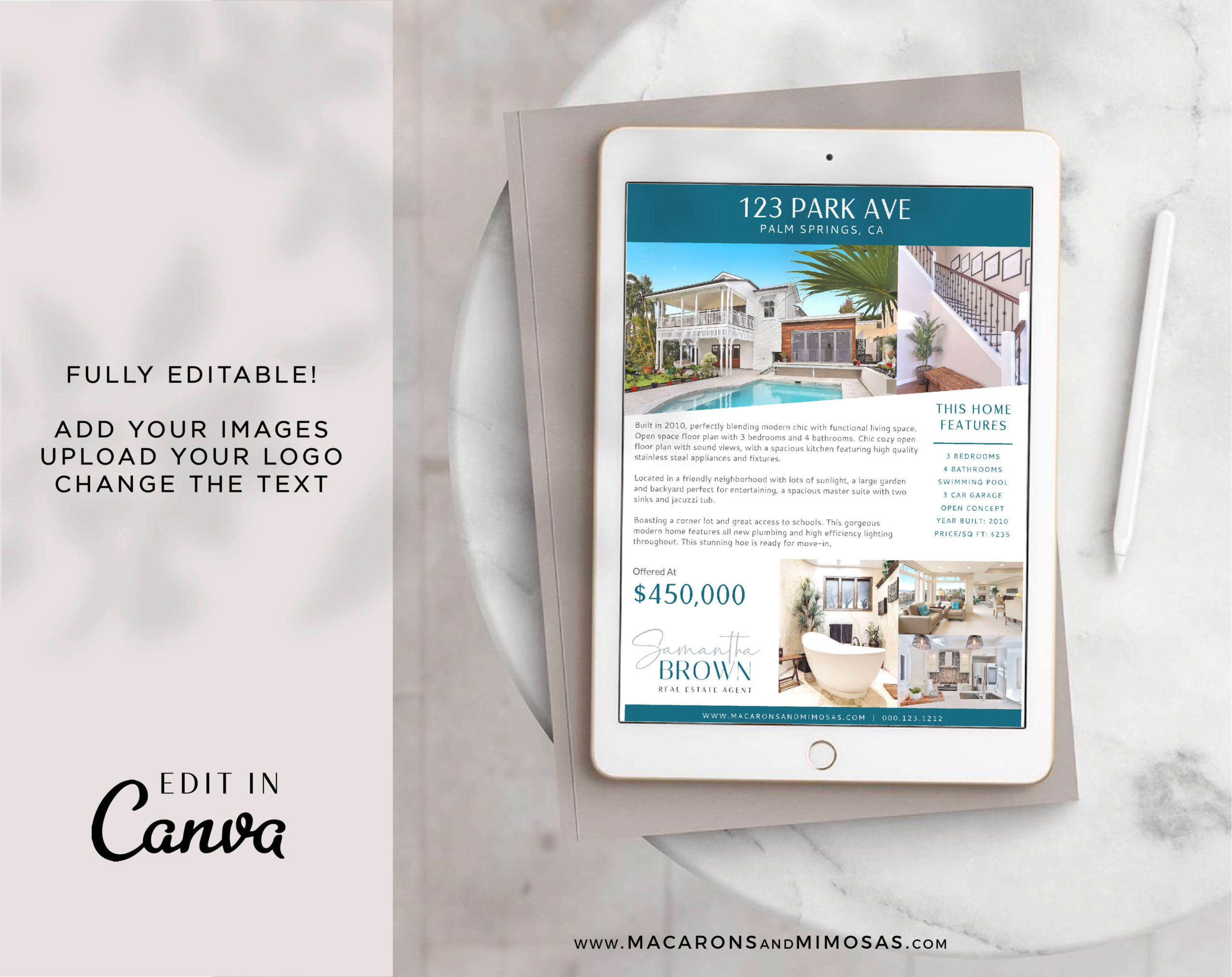 Real Estate Flyer Template, Realty Canva Marketing Open House Listing Design, Just Listed Home Flyer Sheet, House for Sale Template