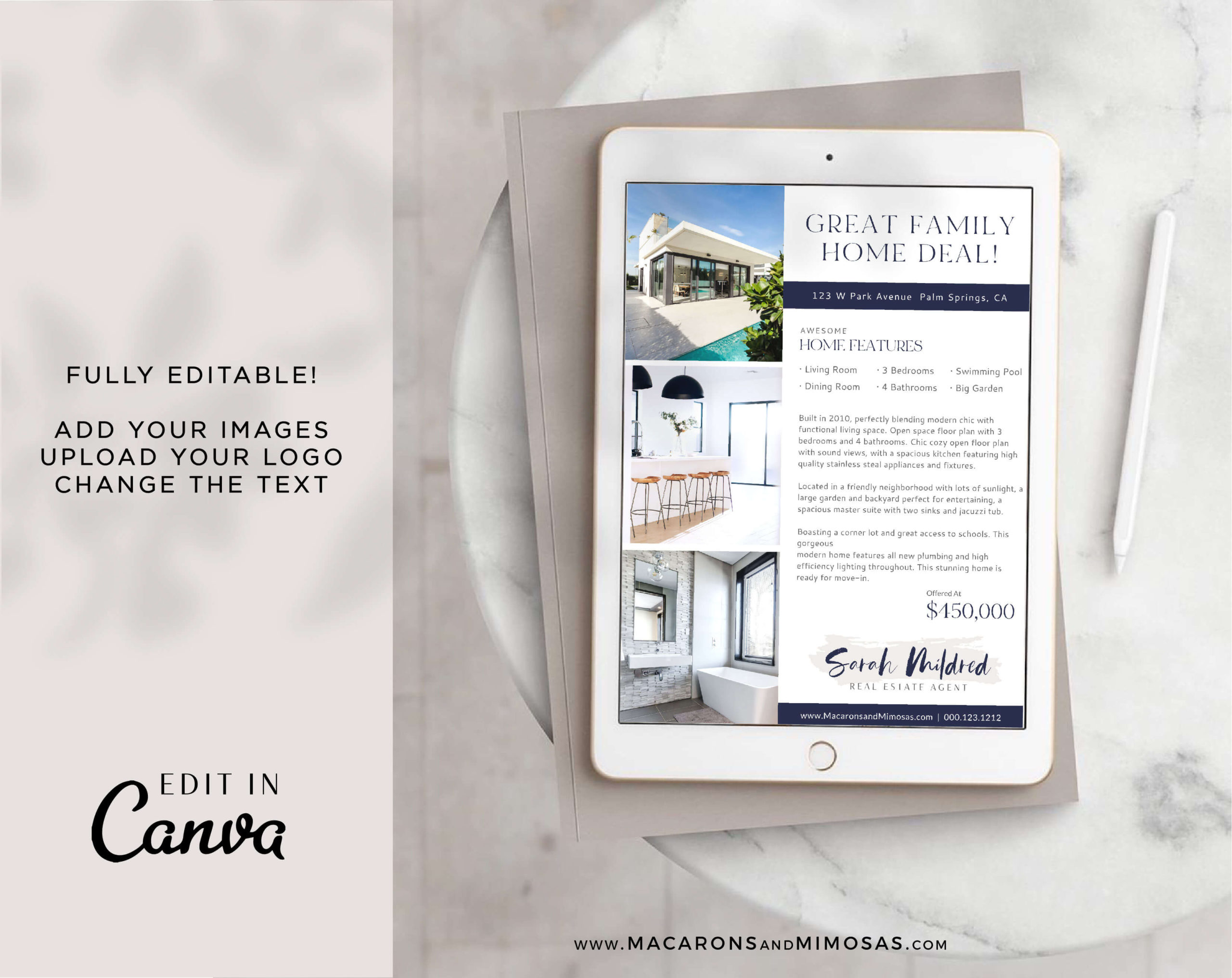 Real Estate Open House Flyer Template, Just Listed Home Flyer Sheet, Canva Marketing New House Listing Design, House for Sale