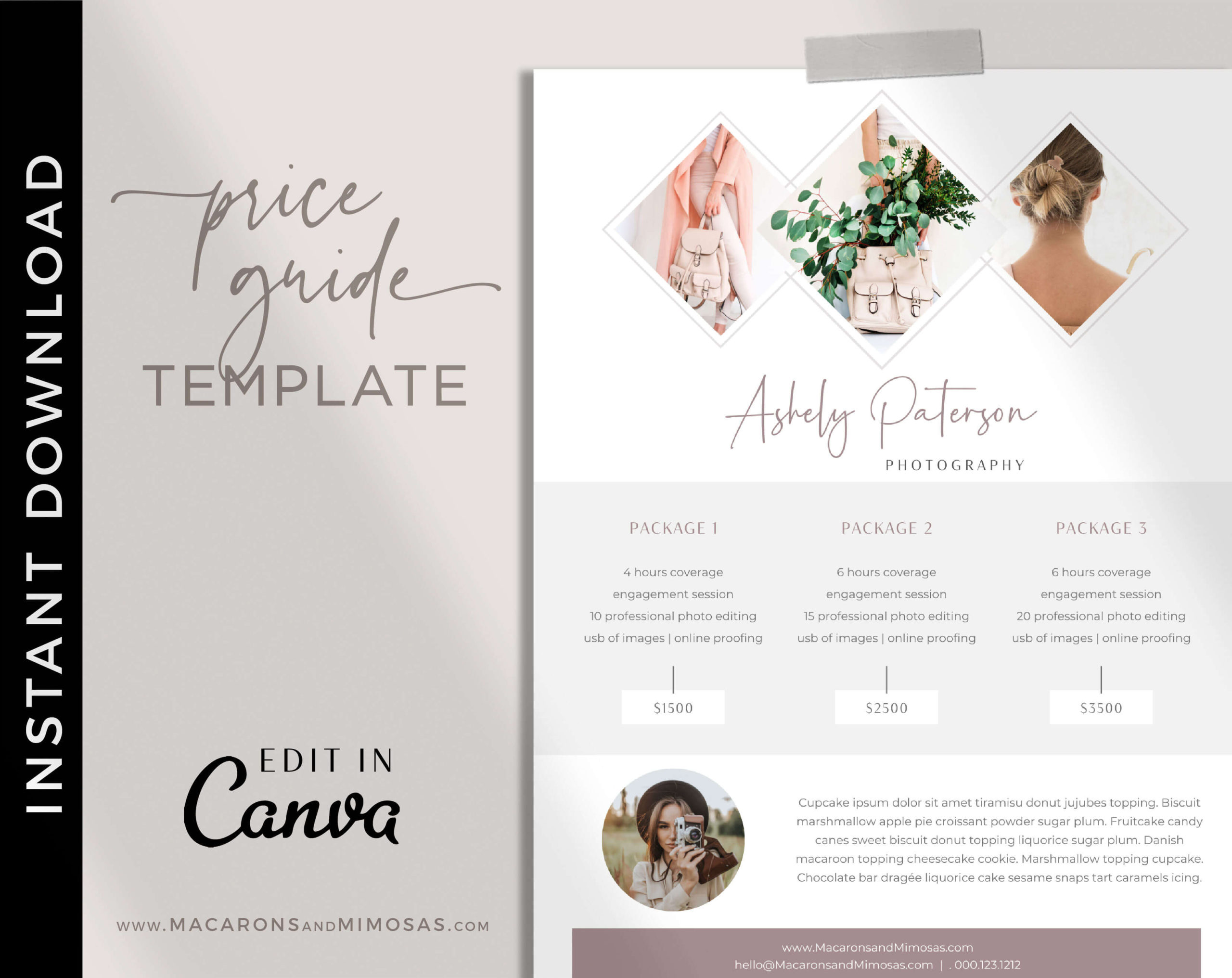 Photography Pricing Guide, Welcome Package Template, Canva Photographer Price List Sheet, Wedding Photographer Business Rate Sheet