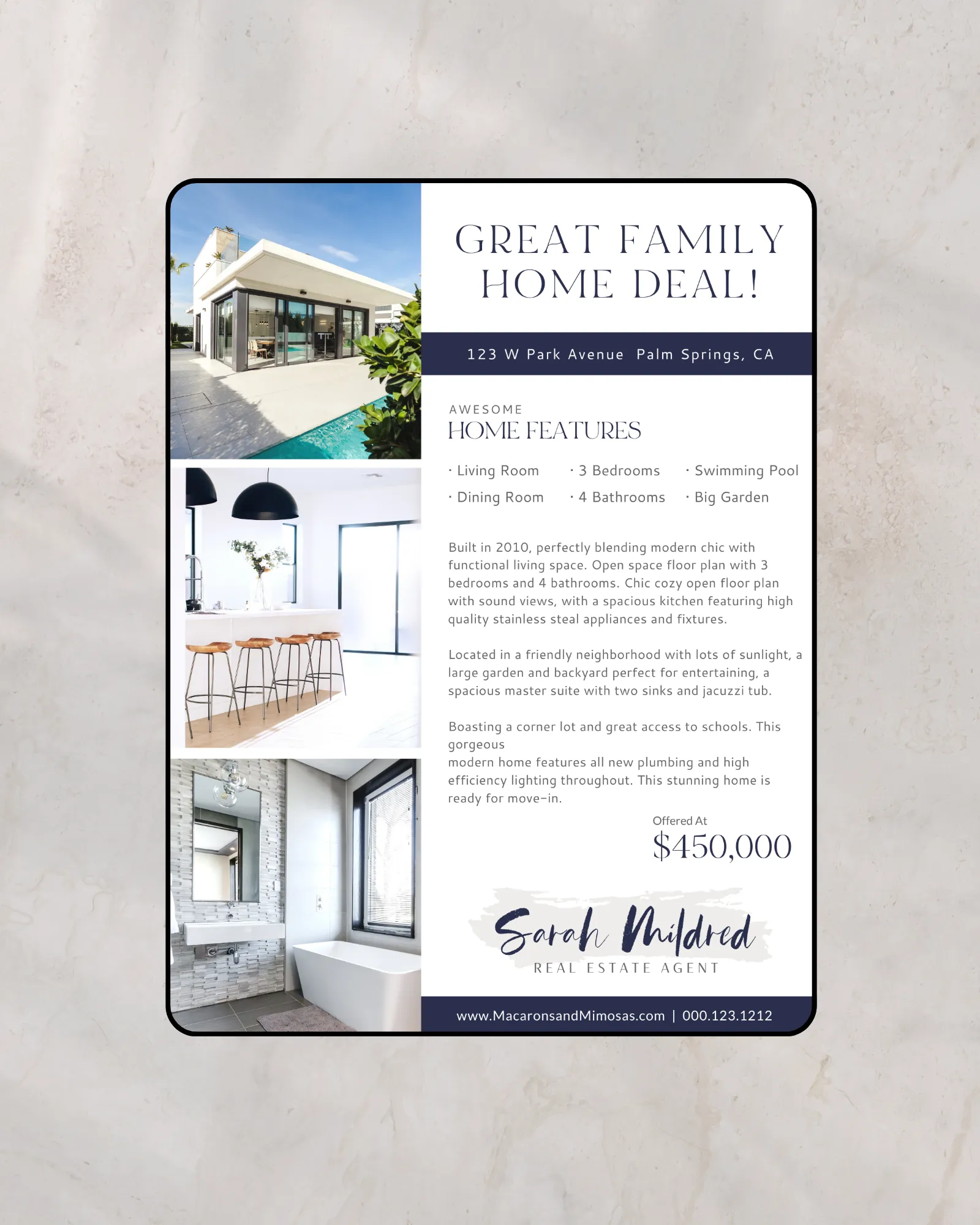 Real estate feature sheet template for property listings