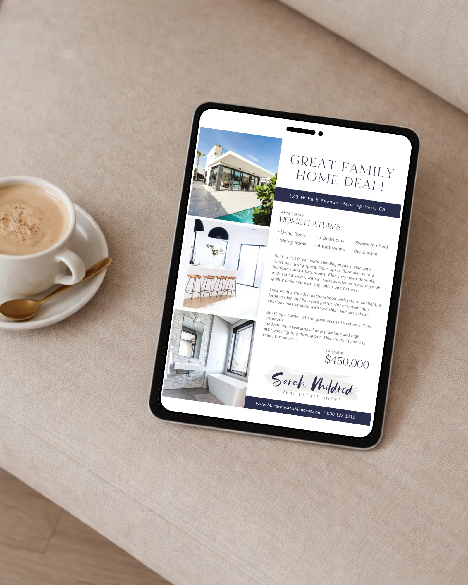 Professional property listing feature sheet template for real estate marketing
