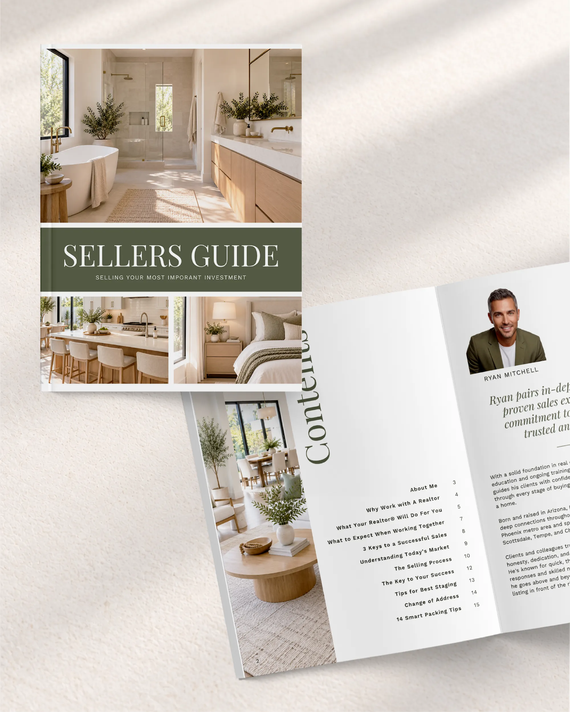 Modern Sage green Real Estate Sellers Guide Template for Canva, 16 page Professional Market Listing Presentation Moving and Listing Checklist Guide Packet