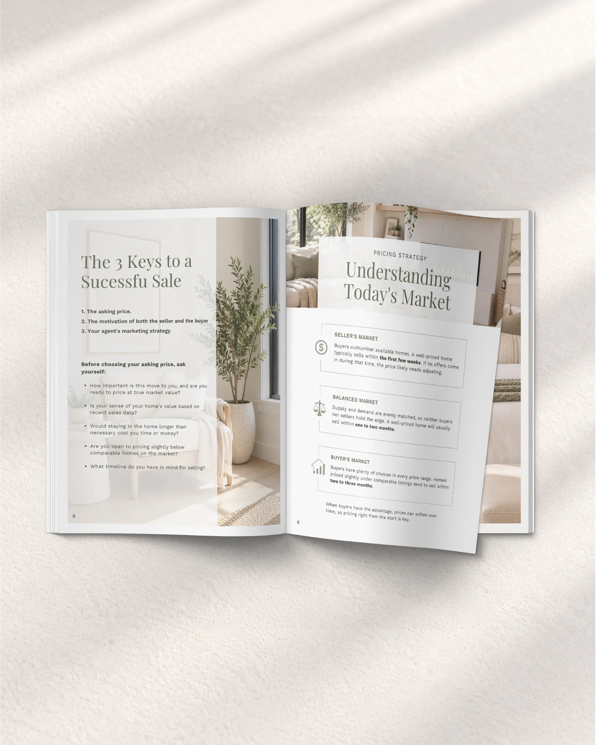 Modern Sage green Real Estate Sellers Guide Template for Canva, 16 page Professional Market Listing Presentation Moving and Listing Checklist Guide Packet