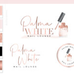 Nail Salon Logo design for Beauty Nail Artist and Watermark Rose Gold Nail Polish with a Custom Brand Kit and Package