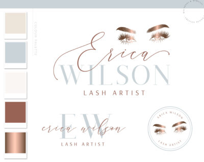 Eyelash Logo design for Lash and Makeup Artist Watermark Lash Extension with a Custom Brand Kit and Package in Rose Gold