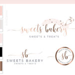 Premade Cake Branding, Pastry Bag Bakery logo Design with Hearts, Watercolor Logo Artisan Cakes, Food Brand and Watermark