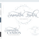 Confetti Circle Logo Design, Blue Modern Photography Logo Watermark custom Branding Kit, Premade Business Logo and Branding Package