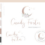Moon Star Logo, Floral Branding Watermark Photography Logo Design, Modern Feminine Custom Branding Kit Business Card Addon