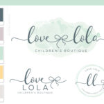 Bow Logo Design, Premade Boho Baby Boutique Watermark, Watercolor Photography Branding Kit, Children Kids Branding Kit Mint Green Script