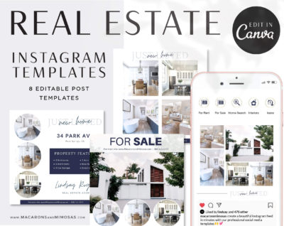 Real Estate Marketing for Instagram, editable in Canva. Showcase your new home listings, Market your realtor business on social media with these templates.