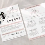 Professional influencer resume template 2 pages editable in Canva showing creator experience and statistics layout