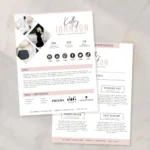 Professional influencer resume template 2 pages editable in Canva showing creator experience and statistics layout