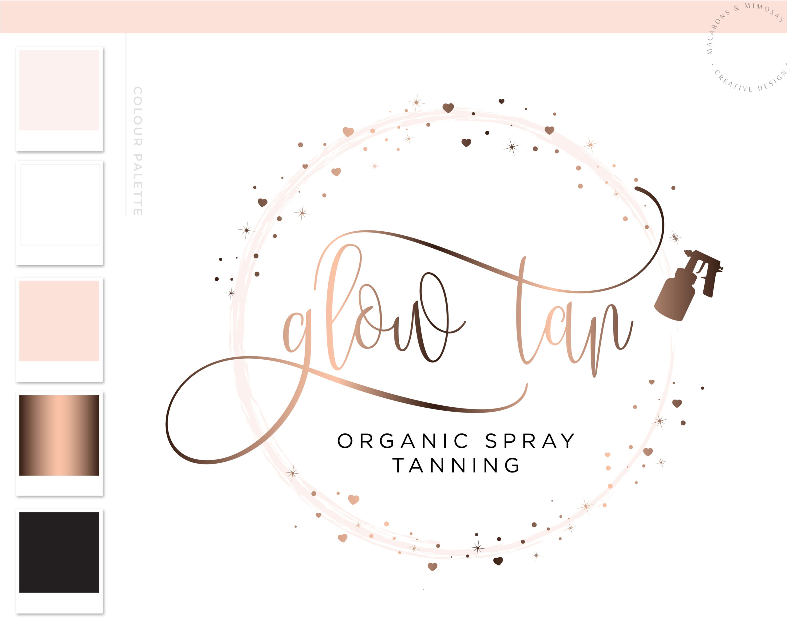 Spray Tan Logo Design, Tanning Branding Watermark, Stars Heart Spray Gun Mobile Tanning Logo Package, Rose Gold Premade watercolor Logo