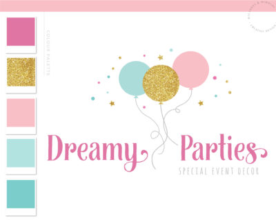 Balloon Logo, Event Planner Logo, Party Decoration Logo, Wedding Planner Logo, Party Planner Glitter Feminine Logo, Premade Branding Kit