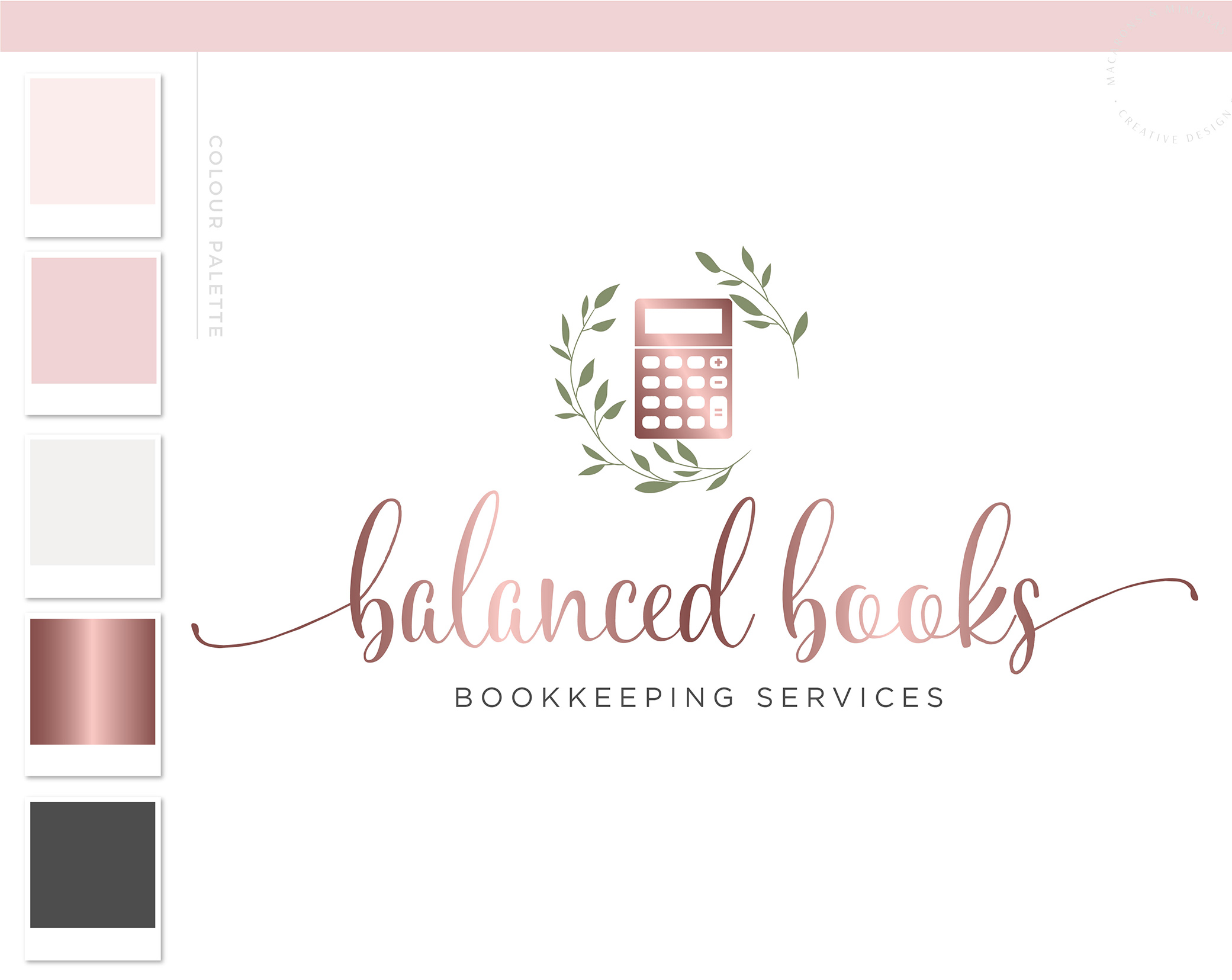 Calculator Logo, Floral wreath Bookkeeping Logo, Accounting Logo Design, Tax Prep & CPA Branding, Copywriter Feminine Business Logo Design