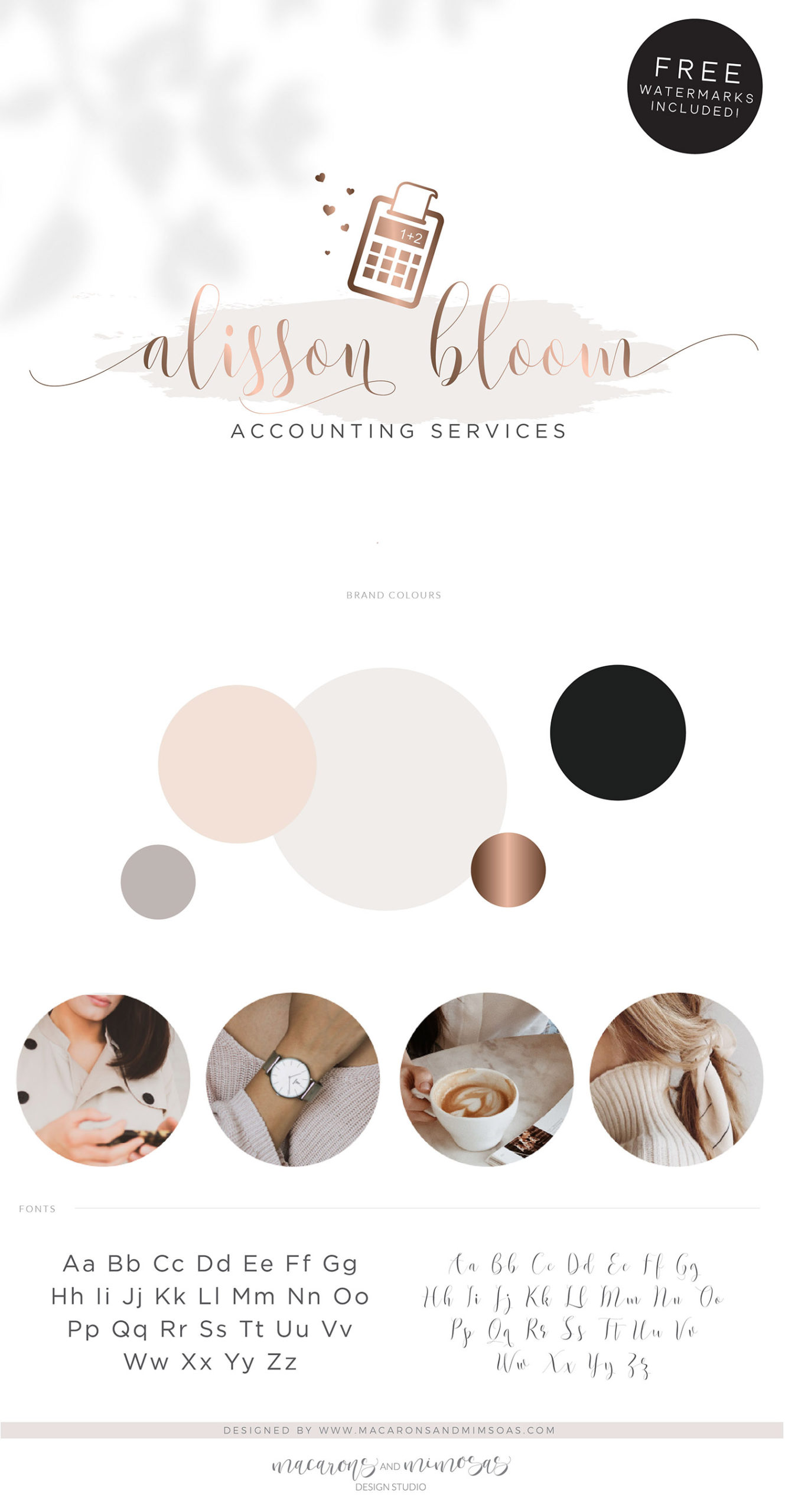 Calculator Logo, Bookkeeping Logo, Accounting Logo Design, Tax Prep & CPA Branding Kit, Copywriter Logo Feminine Business Logo Design