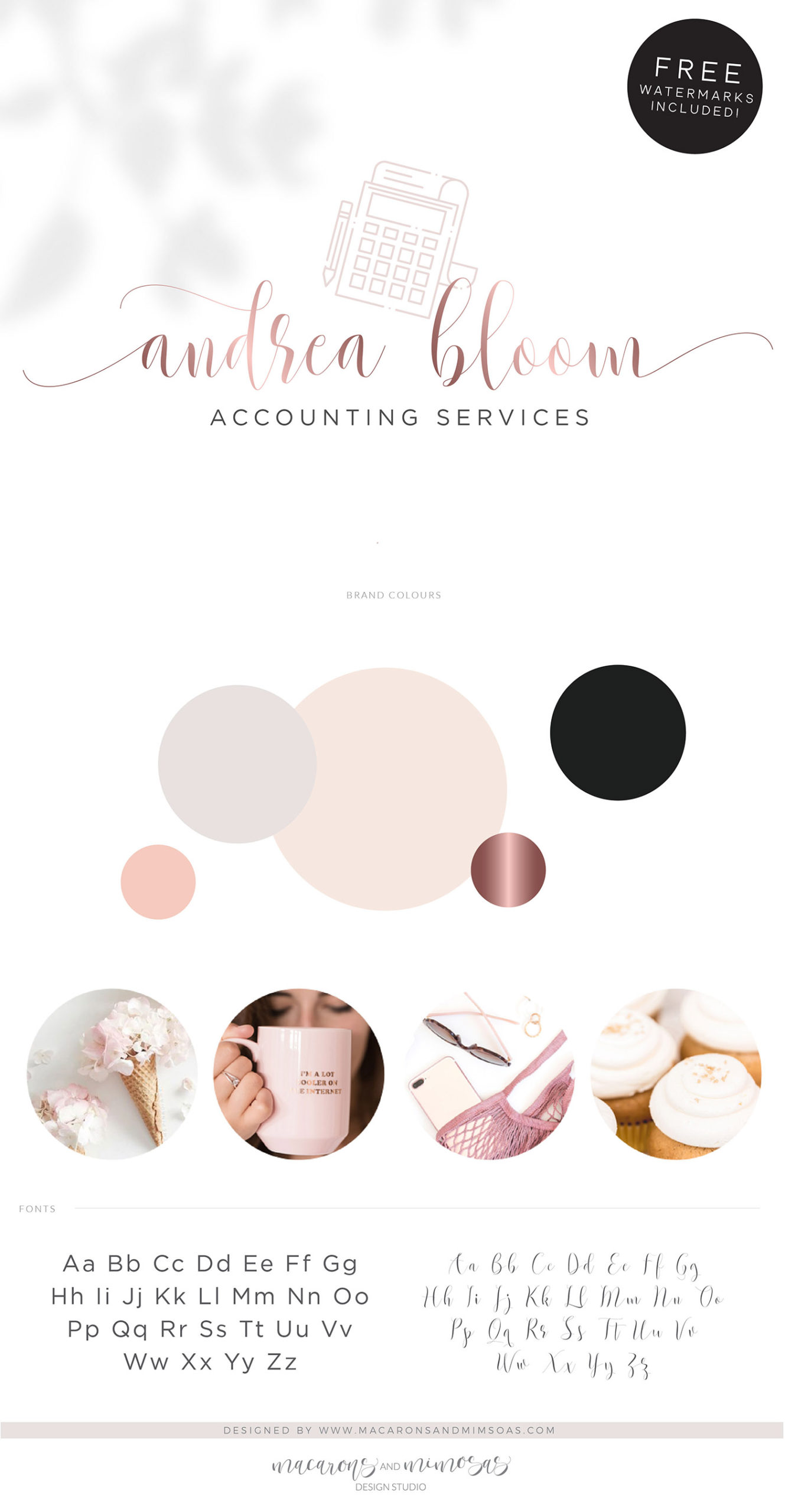 Calculator Logo, Accounting Logo Design, Bookkeeping Logo, Tax Prep & CPA Branding Kit, Copywriter Logo Feminine Business Logo Design