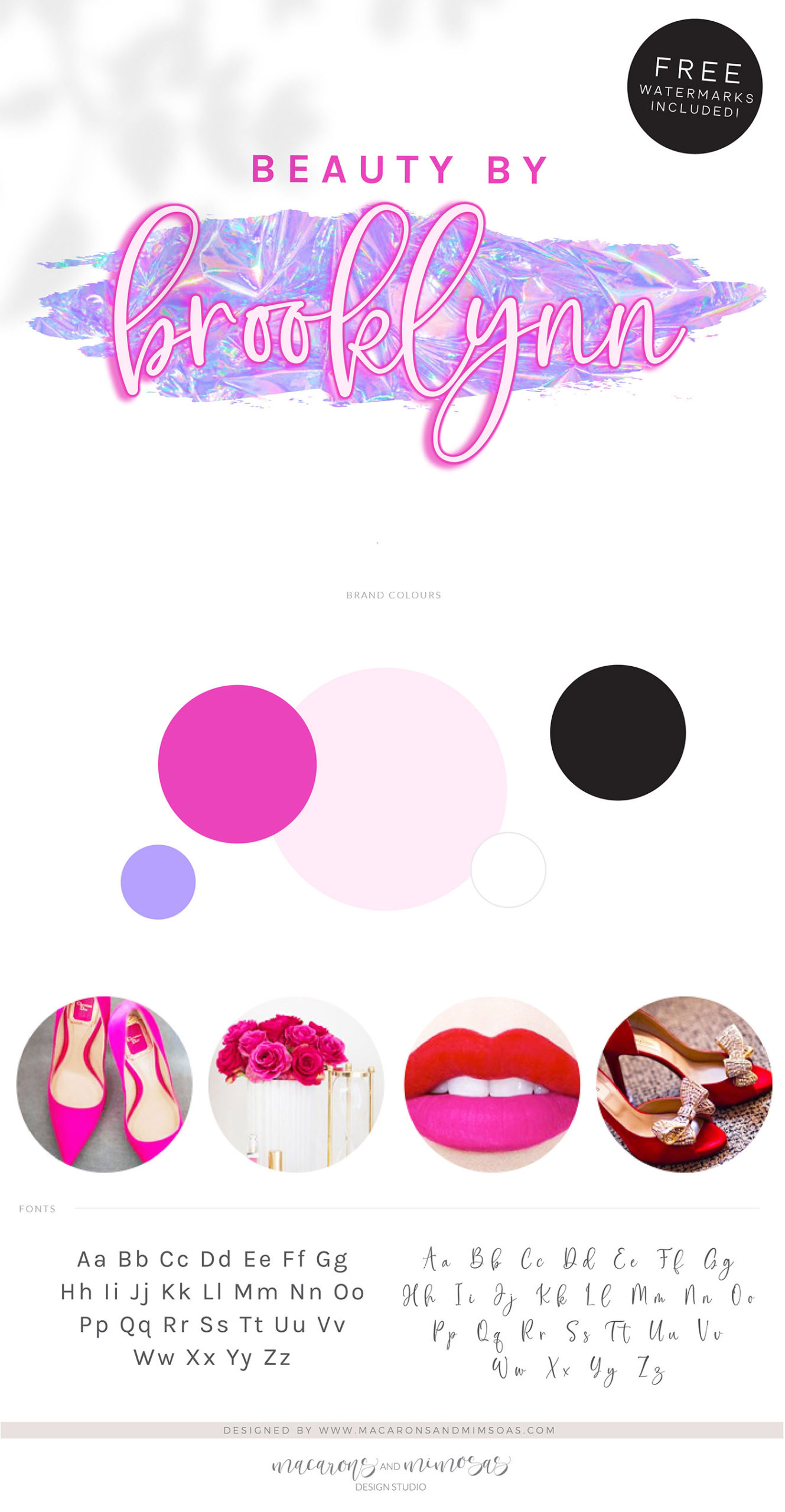 Neon Pink Logo Design, Glitter Holographic Beauty Logo and Watermark, Premade logo, Photography Branding Kit, Lash and Salon Logo