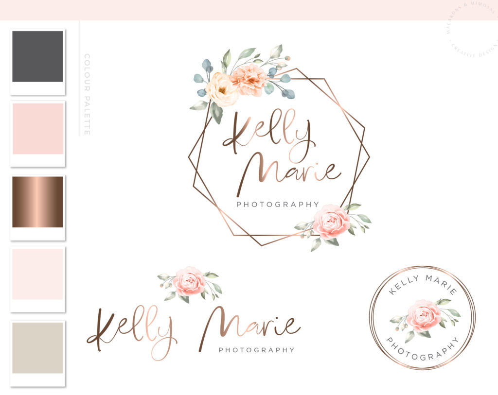 Floral Hexagon Logo Design • Macarons and Mimosas