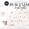 Real Estate Instagram Highlights, Blue Gold Realtor Highlight Icons, Rose Gold Instagram Covers, Real Estate IG Story covers