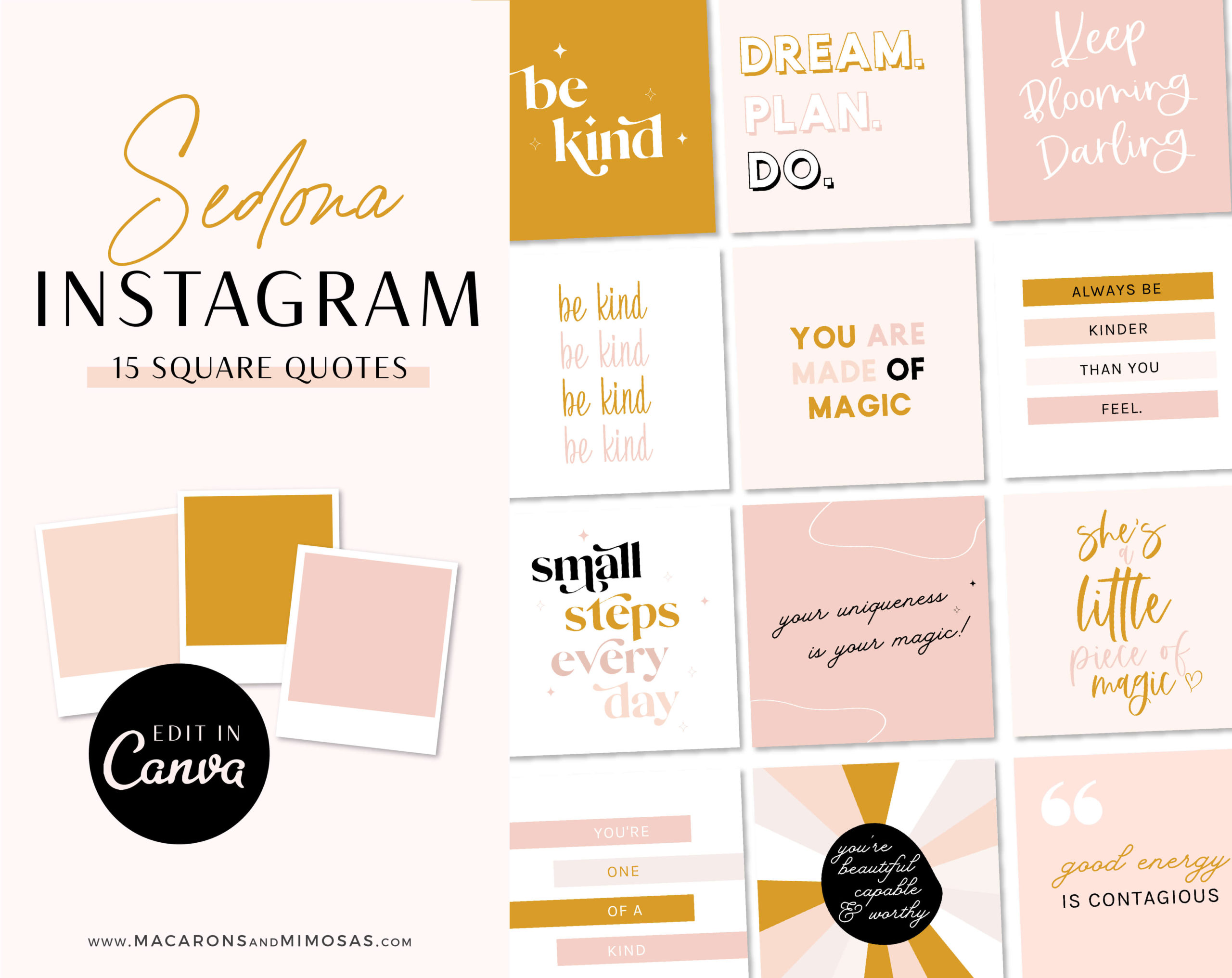 15 Inspirational Boho Quotes for Instagram, Bundle of Boho Rainbow Quotes, Retro social media quotes, Motivational Quote Instagram bundle