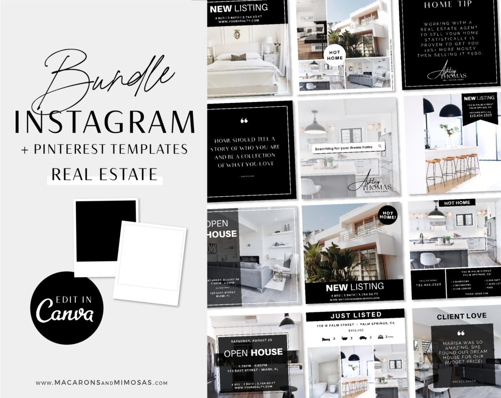 Realtor Instagram Template Bundle for Canva • Macarons and Mimosas
