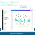 Cleaning Lady Logo to edit in canva. Style your business with our professional custom maid and house cleaning brand design package.