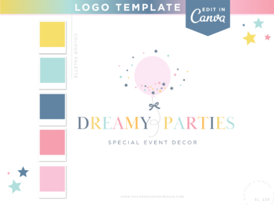 Balloon logo for Party & Event Planners, Party Decorations, Digital Products and more. Style your event business with this dreamy party design.