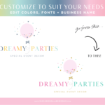 Balloon logo for Party & Event Planners, Party Decorations, Digital Products and more. Style your event business with this dreamy party design.