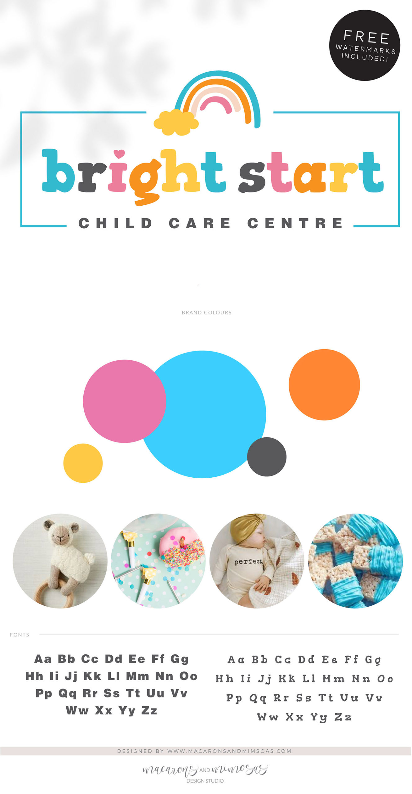 Rainbow Logo Design, Daycare Child Care Baby Boutique Logo and Watermark, Photography Branding Kit, Cute Kids Logo Branding