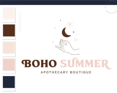 Boho Apothecary Logo, Magic Moon Stars Logo Design, Modern Boho Logo Watermark and Branding Kit, Mystical Modern Simple Vintage Bohemian Brand